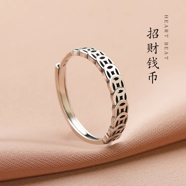 925银戒指 925纯银铜钱戒指女2025新款爆款可调节关节食指戒尾戒