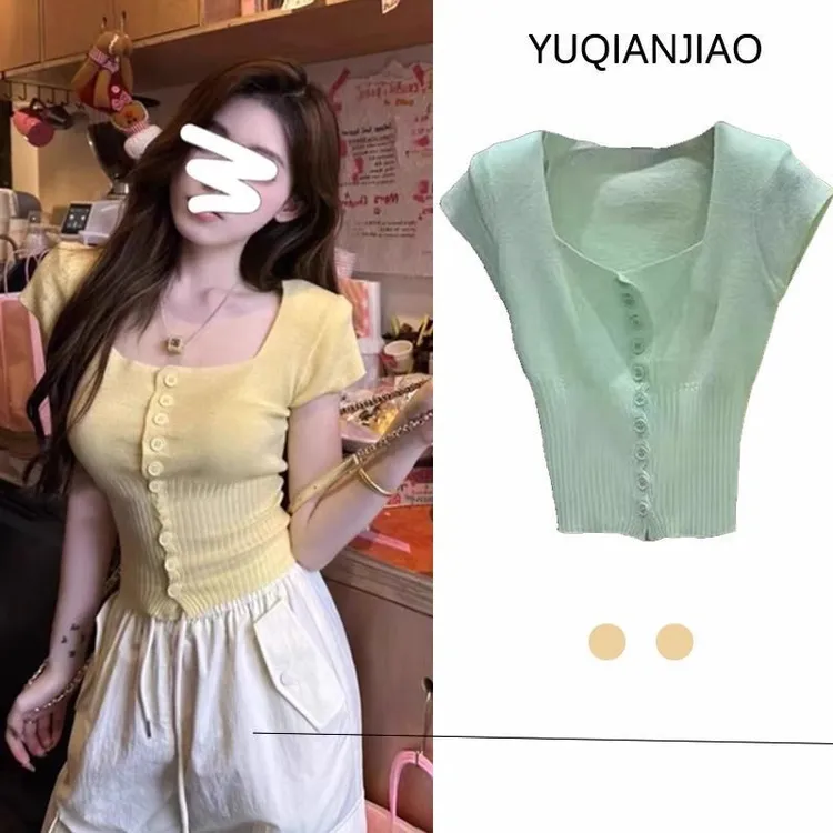 1-200春夏季辣妹显瘦百搭短款上衣洋气修身时尚薄款夏装针织