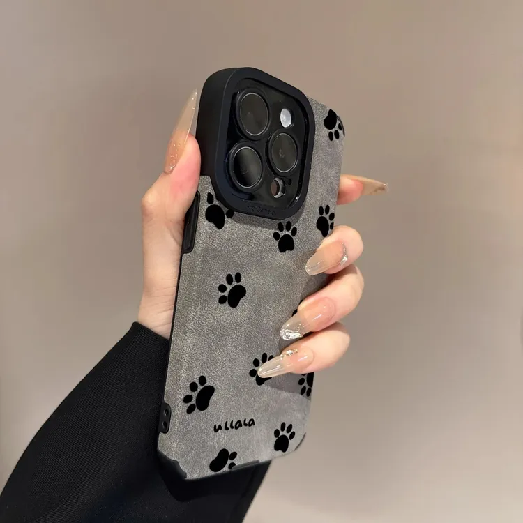新款狗狗爪印适用苹果16手机壳个性华为荣耀小米15翻毛皮VIVO防摔