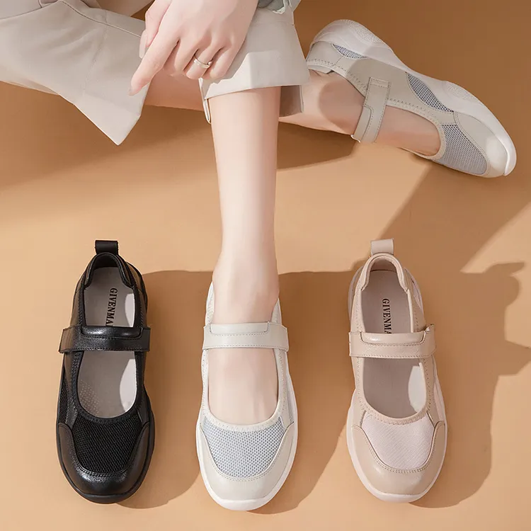 真皮软底妈妈鞋超软皮鞋厚底网面凉鞋平底防滑玛丽珍休闲运动鞋女