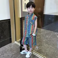 男童薄款夏季格子套装2025新款中大童韩版时尚洋气衬衫短裤两件套