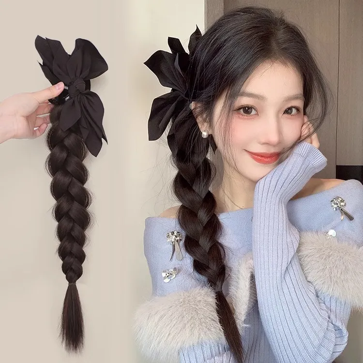 麻花辫子女马尾自然麻花长辫仿真发韩系蝴蝶抓夹发饰网红辫子头饰