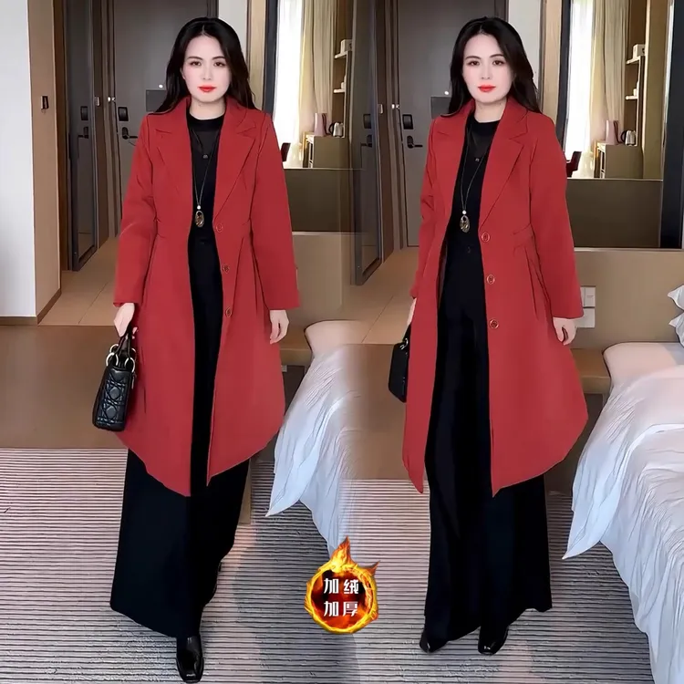 尚加绒加厚风衣外套女2025冬季新款洋气宽松显瘦中长款保暖大衣潮