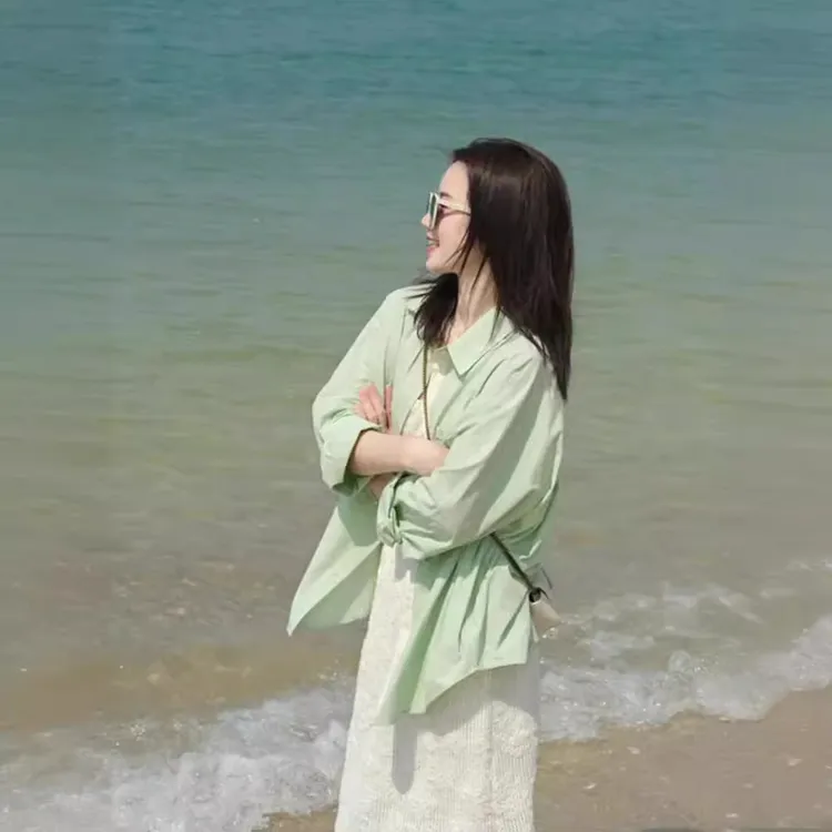 B2025初春新款法式小众长裙白色吊带连衣裙子春秋衬衫两件套装