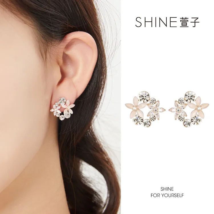 铜合金锆石耳饰 SHINE【春季新款】气质甜美花朵组合耳环轻奢