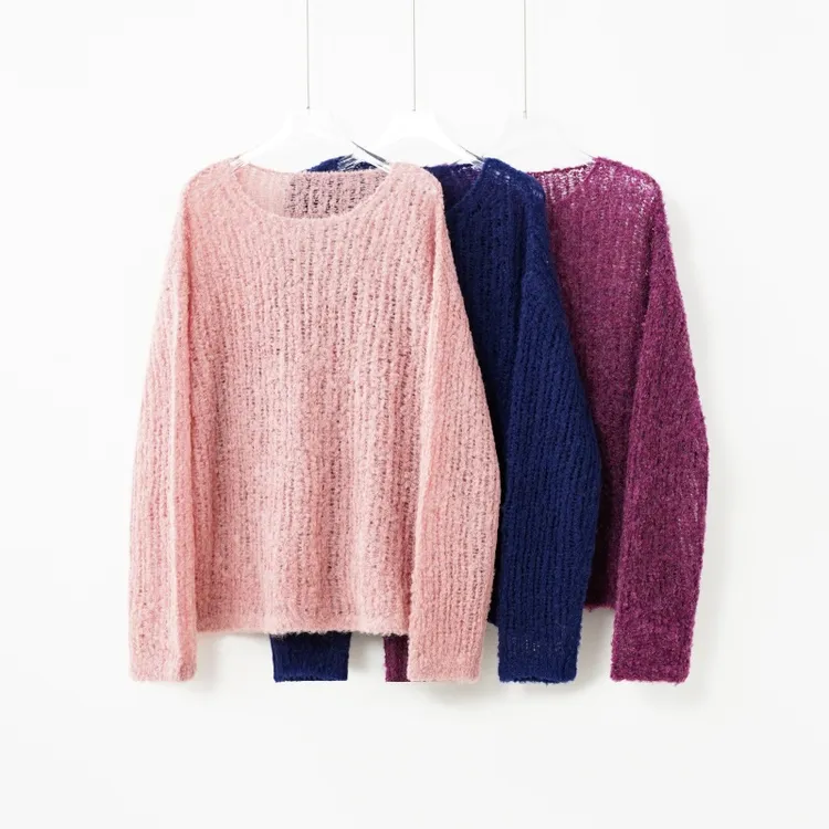 【云朵绒】奢级秘鲁进口羊驼毛圆领宽松镂空针织罩衫25318017