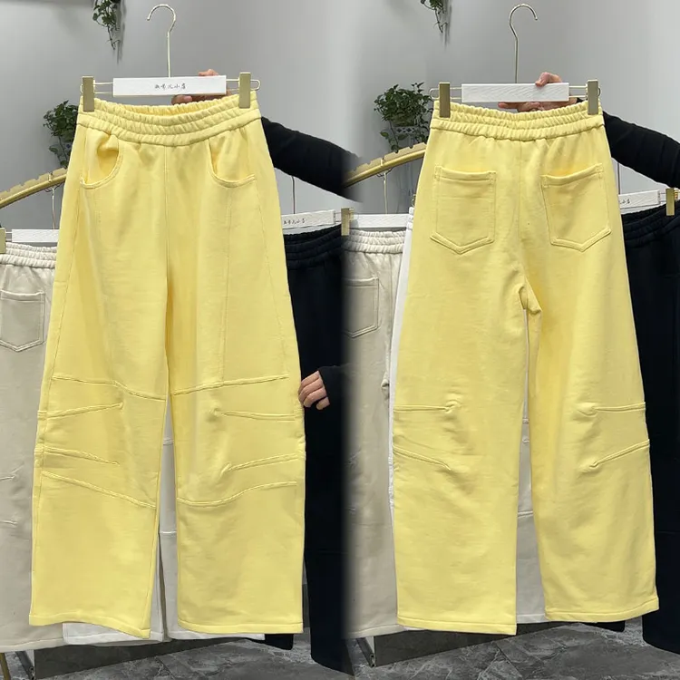 女秋冬加绒香蕉阔腿裤镰刀裤大码胖m弯刀裤休闲裤毛圈卫裤长102cm