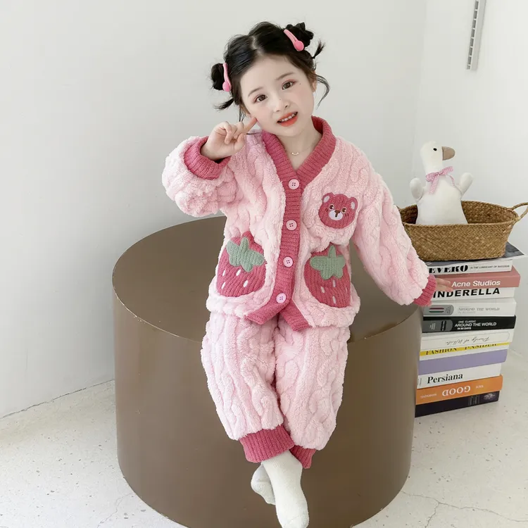 儿童睡衣女童秋冬季珊瑚绒套装2025新款女孩宝宝加厚法兰绒家居服