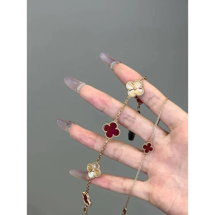 合成金属珐琅手链 【为妳甄选】红色四叶草手链女款轻奢小清新精致