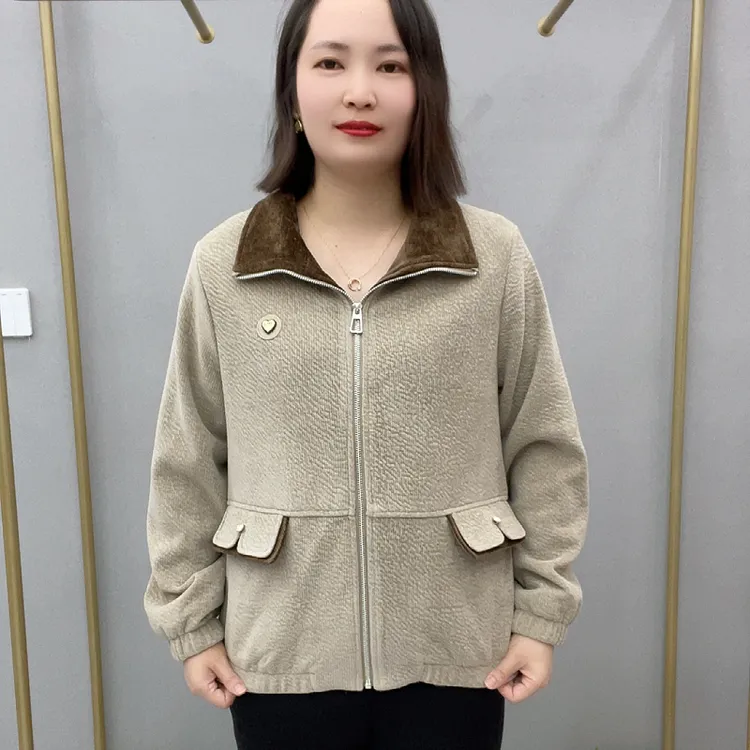 翻领洋气中老年妈妈装春秋新款纯色通勤长袖洋气休闲宽松百搭上衣