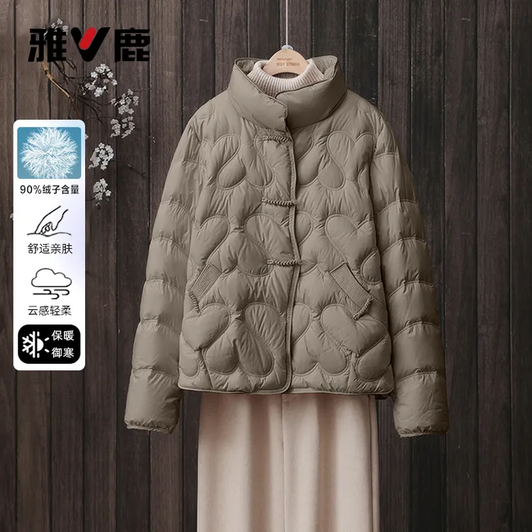 雅鹿2025秋冬季新款羽绒服女短款立领轻薄中老年妈妈装小个子保暖
