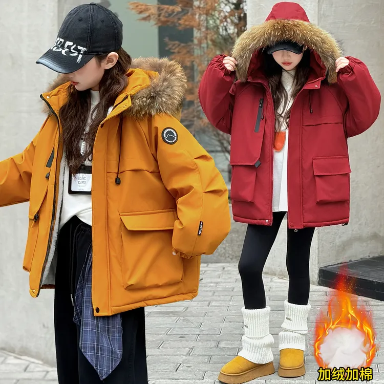 女童加绒加厚外套2025女大童秋冬季新款洋气时髦棉服女孩韩版时尚