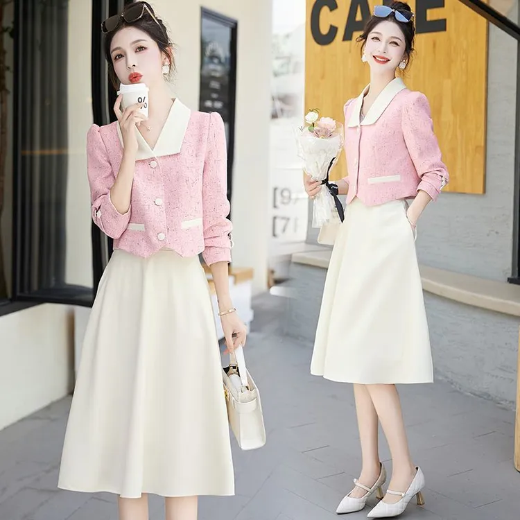 大码小香风两件套半身裙女2025春秋新款时尚名媛气质减龄套装裙子