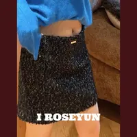 【Rose Yun】粗花呢小香细闪亮片羊毛半身短裙   JY095064