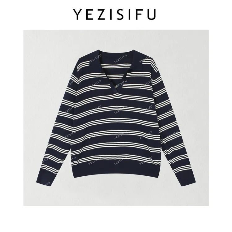 欧尼私服 2025秋季复古撞色条纹v领长袖针织衫休闲上衣2508C5099