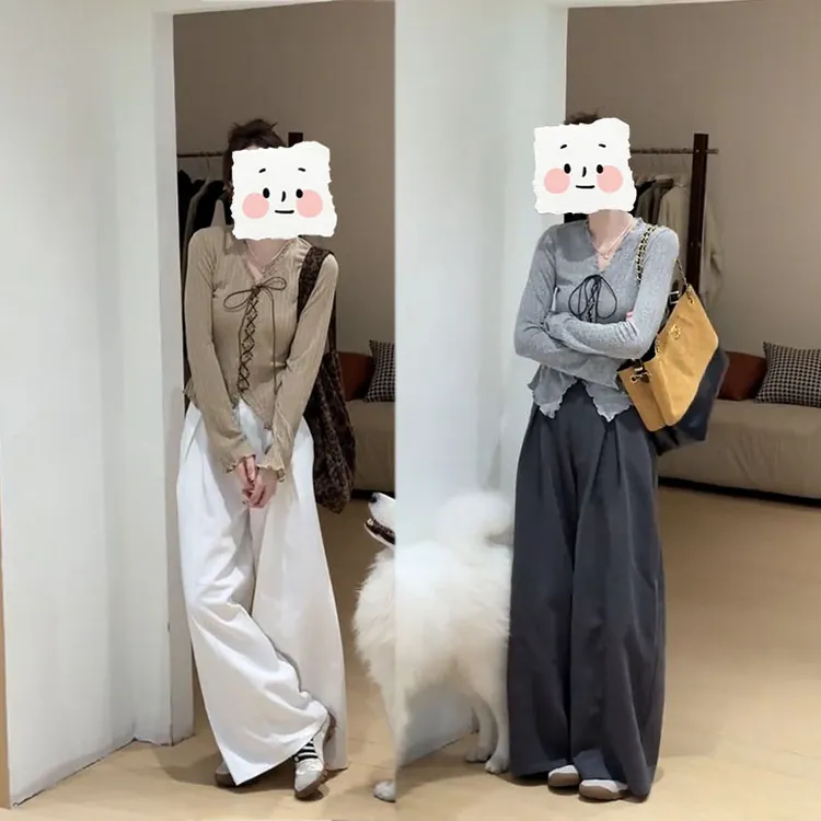 今年流行超好看一整套早秋新款小个子百搭针织衫上衣阔腿裤两件套