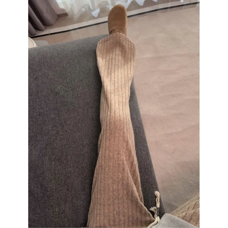 美式复古休闲加绒条纹绒面直筒休闲裤冬季新款宽松卫裤运动裤男