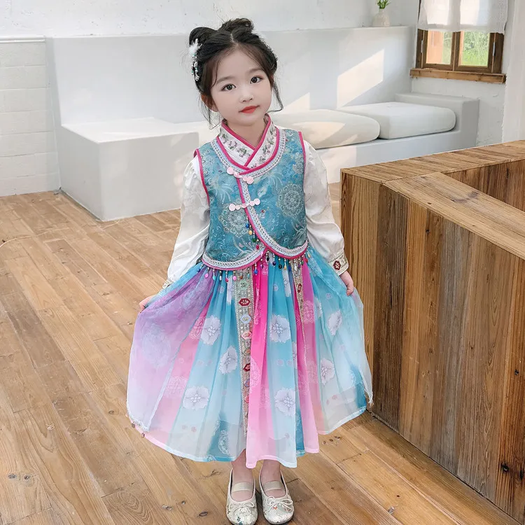 女童春秋汉服连衣裙套装2025新款儿童中国风表演服民族风两件套