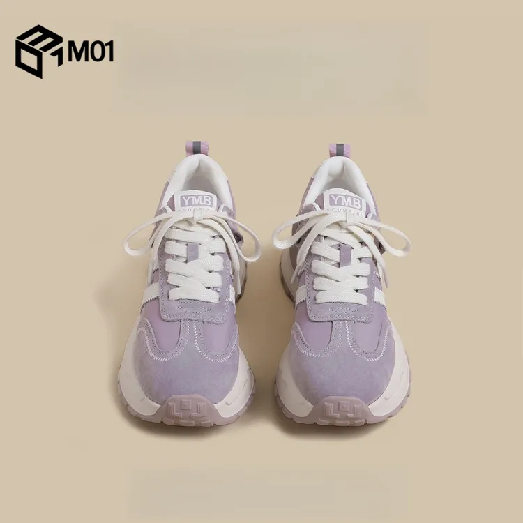 M01春秋新款厚底德训鞋女紫色松糕休闲慢跑板鞋阿甘运动老爹潮鞋
