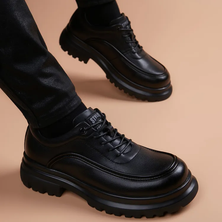 增高圆头休闲皮鞋男年轻人男款皮鞋商务正装男士时尚百搭男鞋