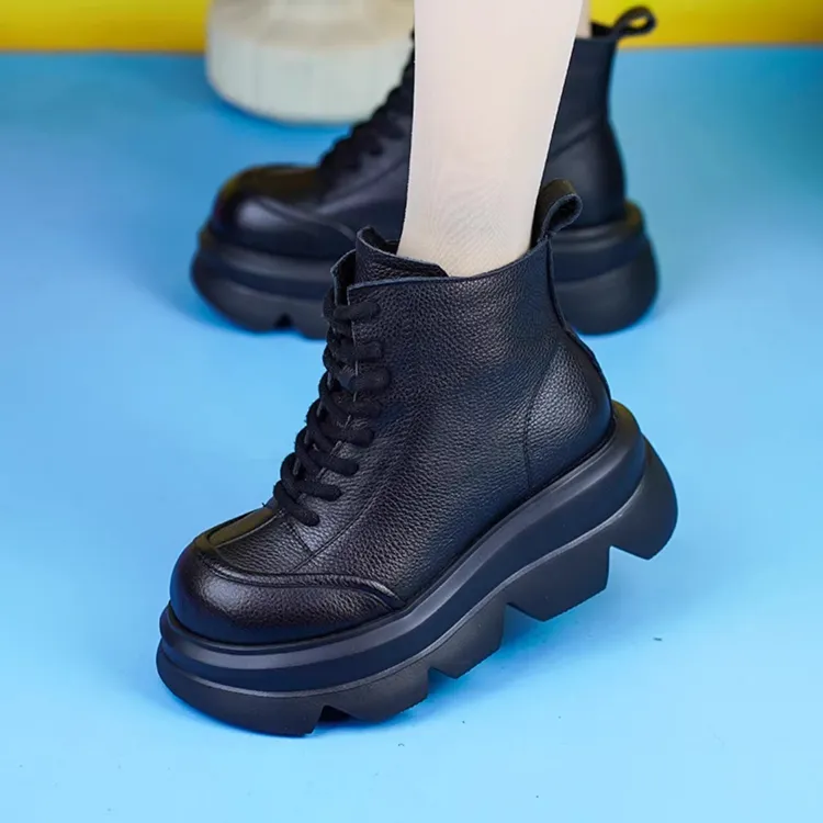 25618真牛皮马丁靴女秋冬新款轻便小个子厚底增高复古英伦风短靴