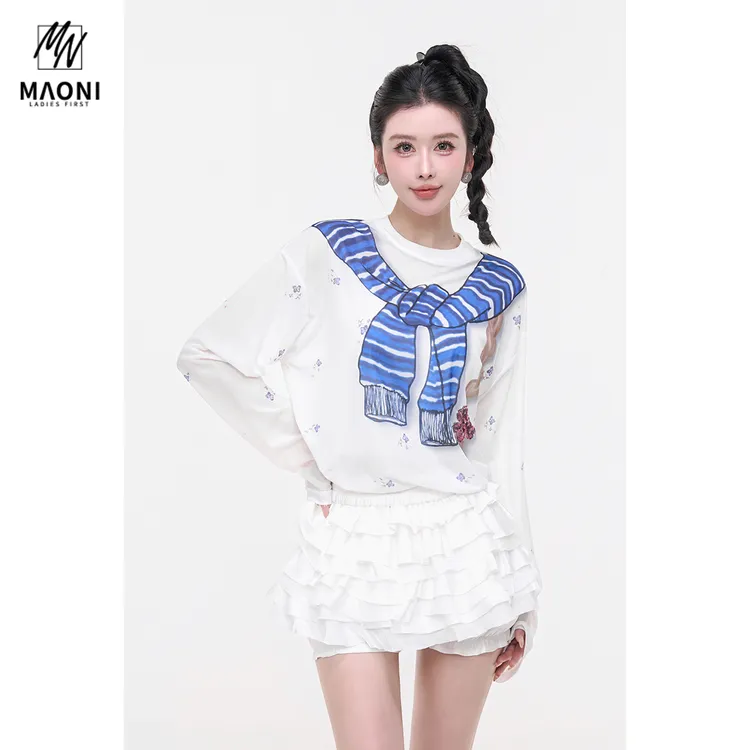 毛妮LADIESFIRST【童话乌托邦】趣味手绘印花长袖T恤女夏季L1793