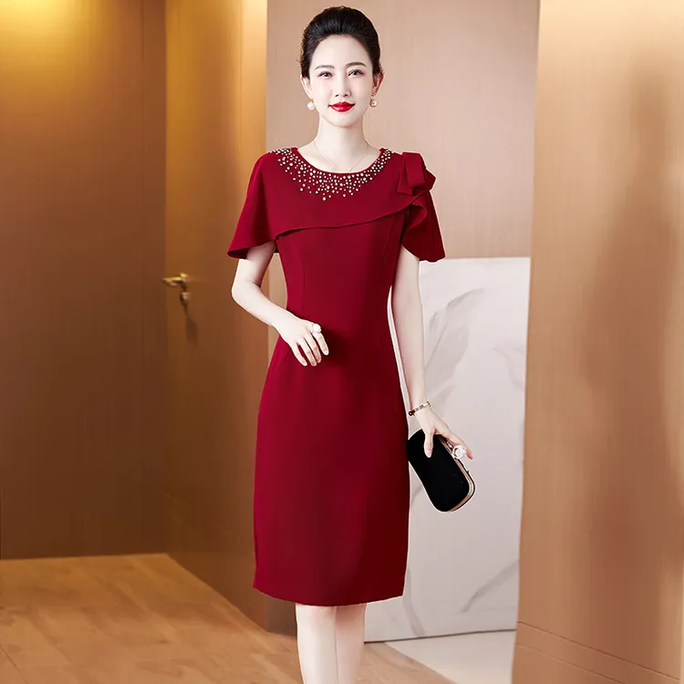 年轻妈妈装婚宴礼服2025年新款夏装喜婆婆高贵优雅婚庆礼服连衣裙