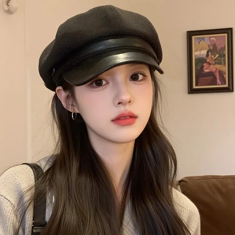 八角帽大头围贝雷帽女2025新款美拉德报童帽秋冬日系复古画家帽子
