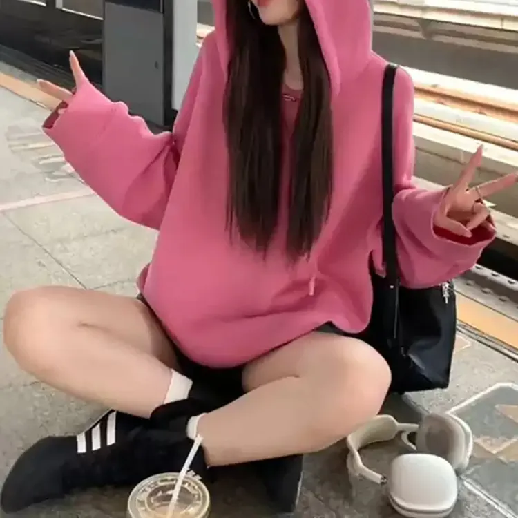 韩版宽松连帽卫衣女新款2025爆款时尚洋气减龄休闲感chic别致上衣