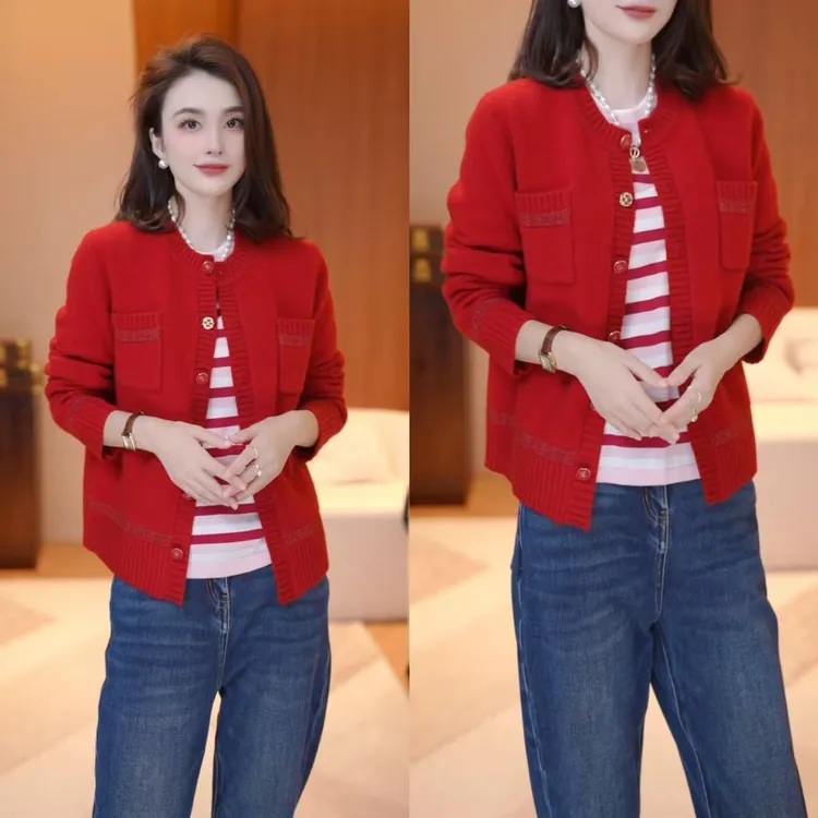 JDND轩羽【小香风】100绵羊毛重磅休闲百搭针织开衫外套XY25482