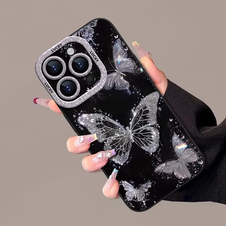 闪钻蝴蝶适用苹果16promax手机壳高级感iphone15promax保护壳情侣