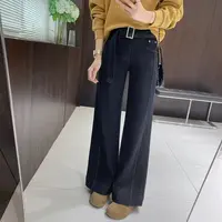 IMFLY金小金自制女装 牛仔裤DYK2863秋季新款高腰带腰带阔腿牛仔