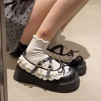 蝴蝶结百搭配裙玛丽珍单鞋女2025年春季新款洛丽塔花边厚底小皮鞋