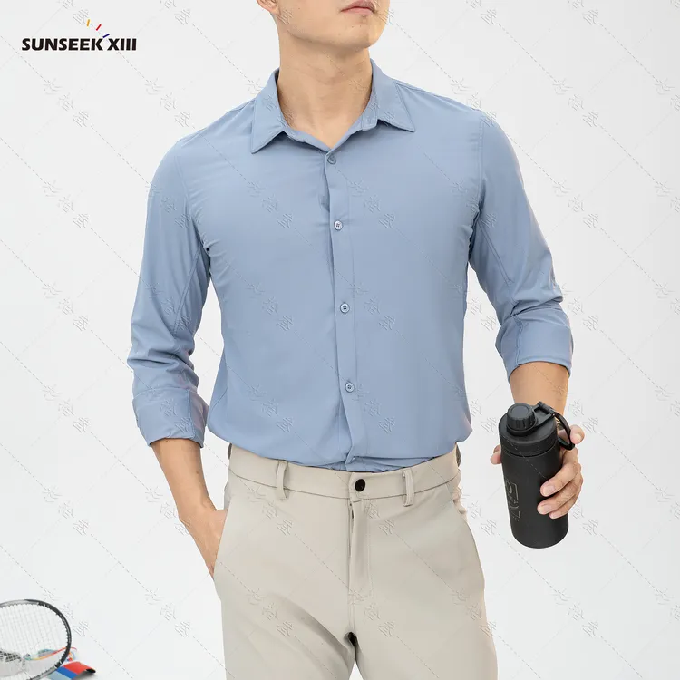 超轻~超透气！夏季男士商务休闲高弹透气速干翻领长袖衬衫25617