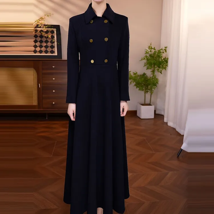 长款秋冬加厚连衣裙女装长裙时尚收腰连衣裙显瘦秋冬极简风时尚裙