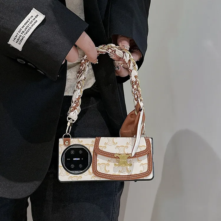 适用华为荣耀OPPO折叠屏手机壳新款斜挎可背丝巾手提挂绳女款插卡