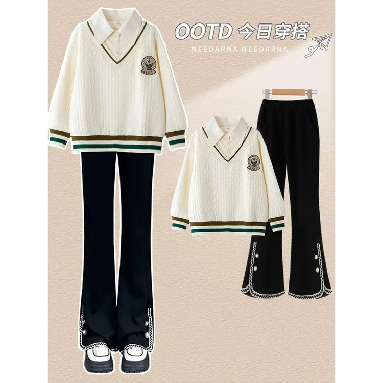 FAVMARTHA女孩秋季服装套装2025新款女孩和儿童春季和秋季毛衣和