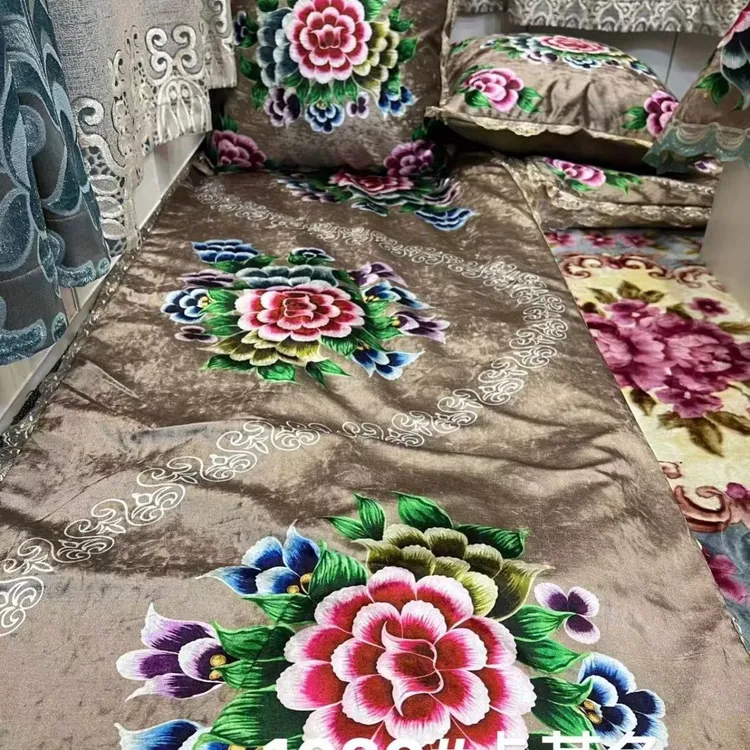 新疆民族新疆包邮褥子牡丹民族风水晶绒家用套印花1026款