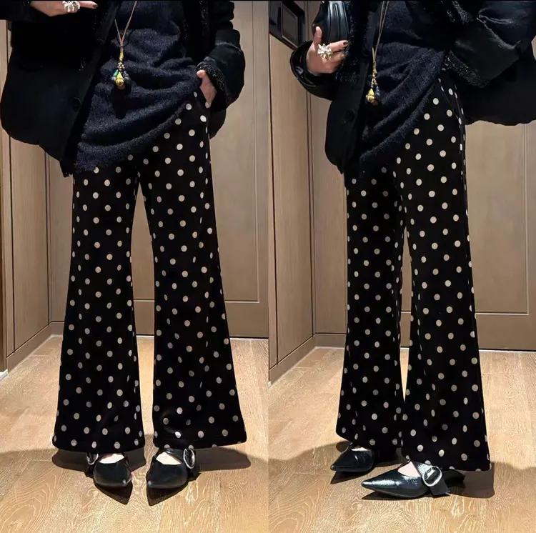 YDFSTUDIO小众【波点使命】欧货重工高品加绒波点拼接设计休闲裤