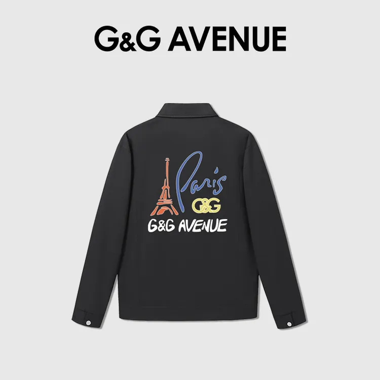 法国G&G AVENUE美式帅气潮流英伦风格印花翻领长袖秋款夹克外套男