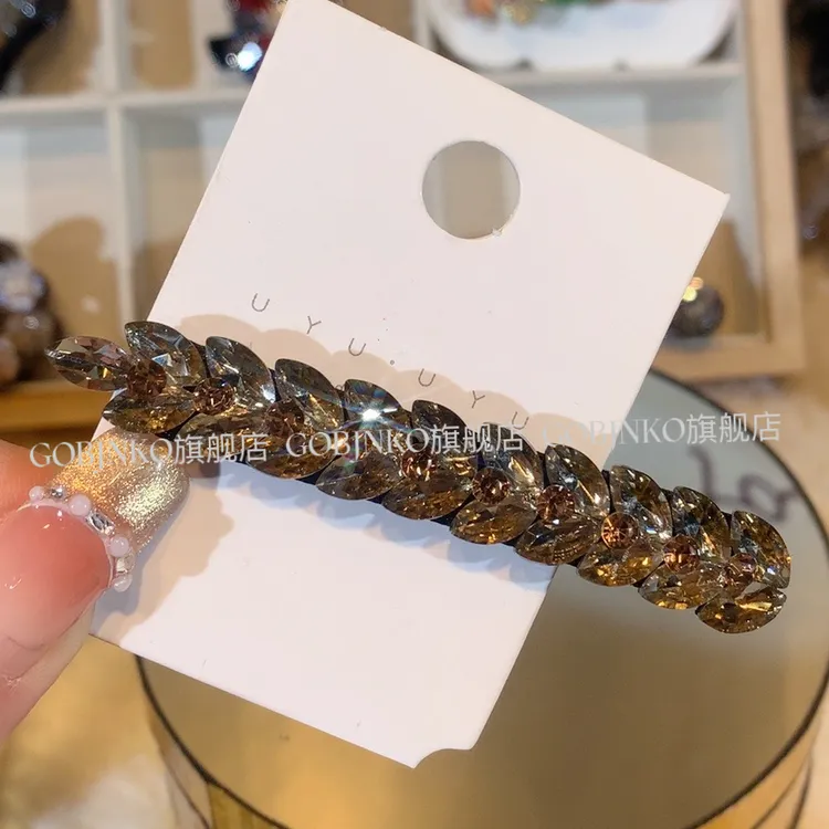 GOBJNKO韩版麦穗一字夹刘海边夹气质轻奢时尚发卡重工满钻鸭嘴夹