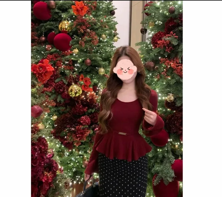 千金风卷边收腰打底内搭针织衫2025秋冬新款百搭漂亮波点半裙两件