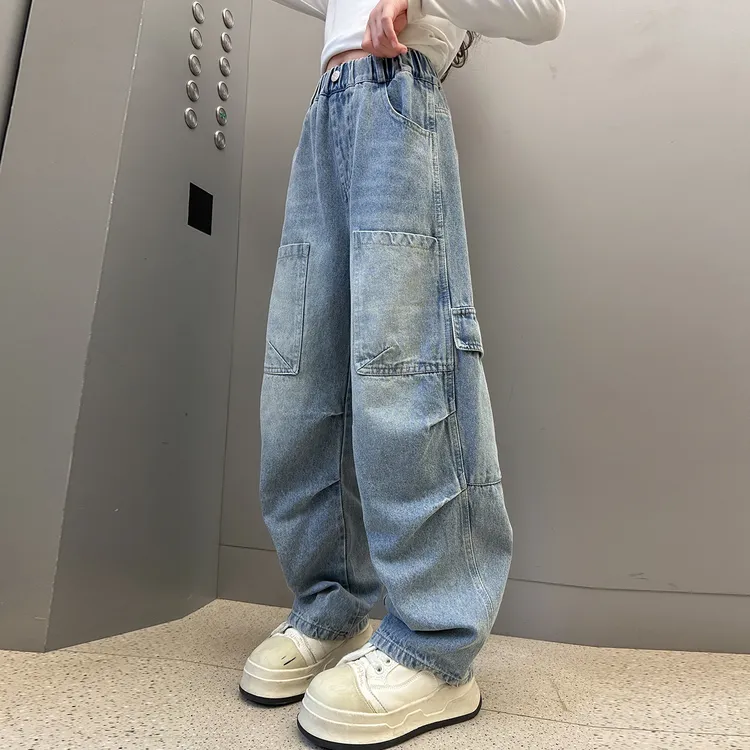 儿童秋装2025年新款大女童装宽松裤子春秋款水洗牛仔裤秋季直筒裤