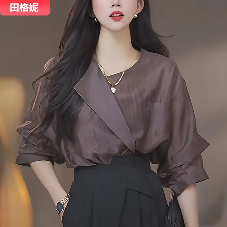 I法式时尚衬衫女夏季2025宽松大码显瘦独特别致小衫设计感上衣1