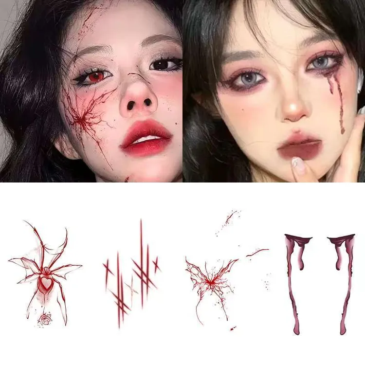 万圣节妆造纹身贴男女高级感原创逼真彩色贴纸化妆配饰可水洗拍照
