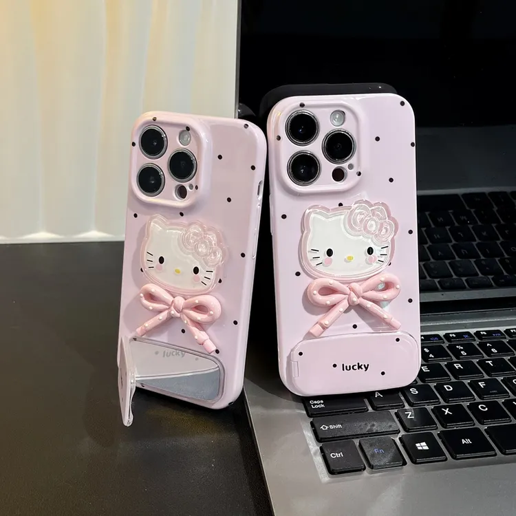 雅天立少女粉波点kitty适用苹果16手机壳13套华为vivo小米15oppo