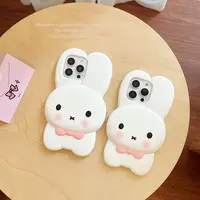 (苹果)蝴蝶结米菲兔子卡通可爱适用iPhone16女款15立体硅胶手机壳