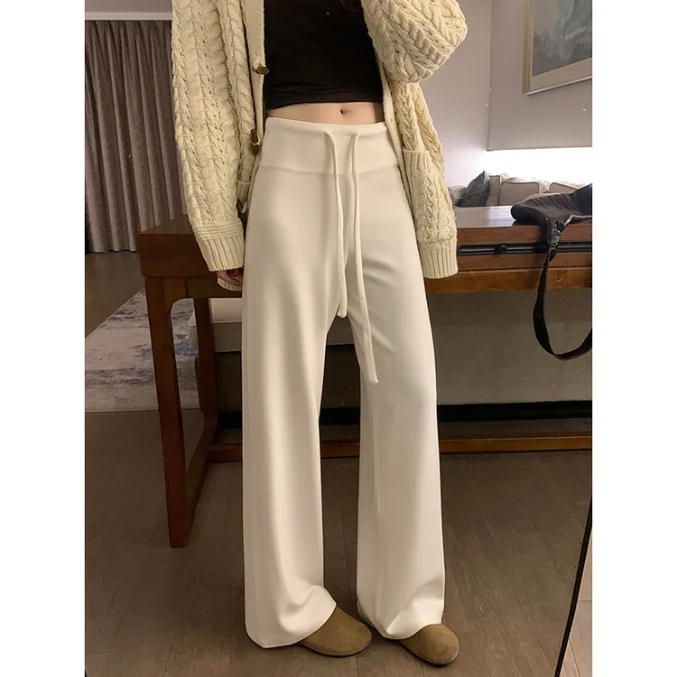 逃屿【加绒宽腰头】休闲宽松糯米裤纯欲慵懒风秋冬小个子休闲阔腿裤