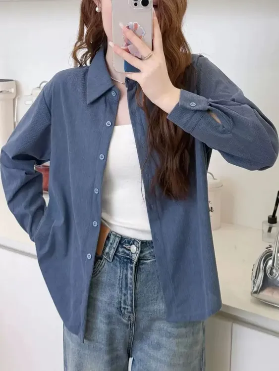 秋冬季新款厚款灯芯绒衬衫女高级感休闲长袖打底宽松百搭休闲上衣