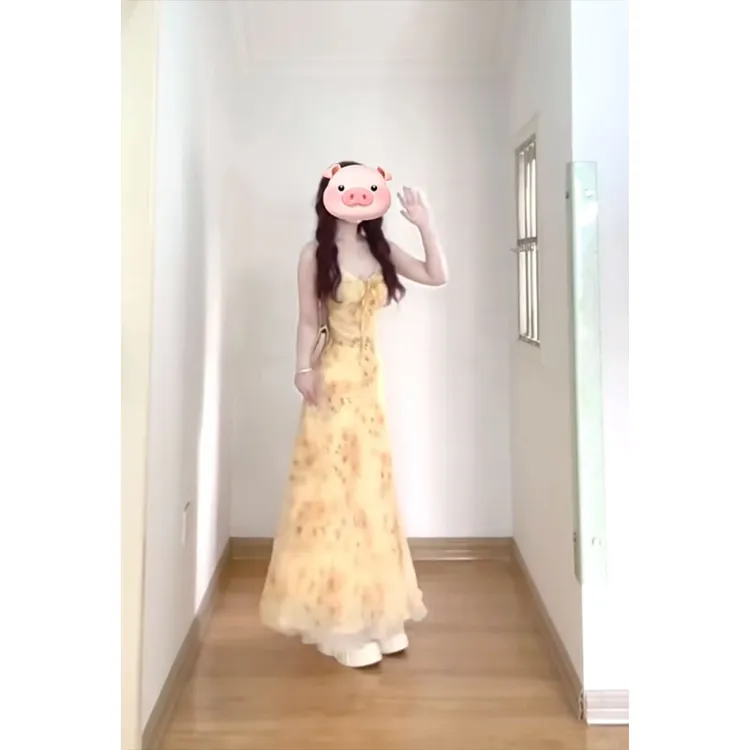 法式优雅高级荷叶边连衣裙女夏季2025新款气质收腰显瘦百搭长裙